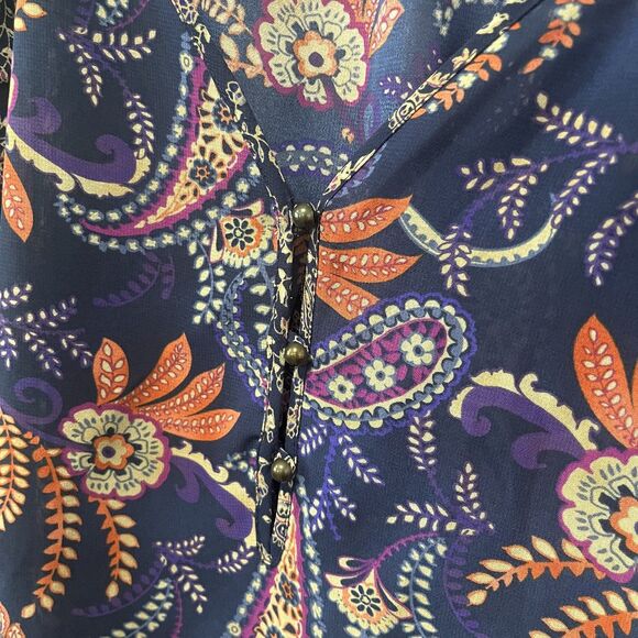Chaps Top Womens 3X Blue Floral Paisley Button Boho Cottagecore Peasant Flowy - Picture 3 of 7